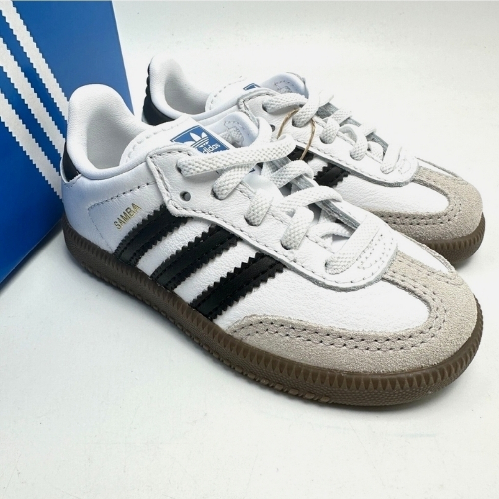 NEW Adidas Samba OG EL I Cloud White/Core Black/Gum TODDLER Sneakers 6.5K US